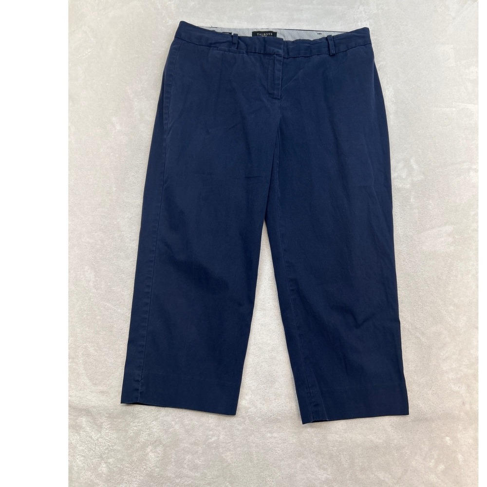 Talbots Pants Womens 14P Navy Blue Signature Straight Leg Cropped Workwear